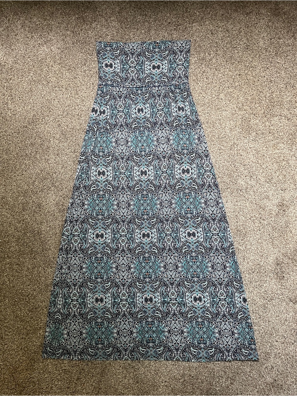 Artisan Ny Teal and Black Printed Maxi Skirt
